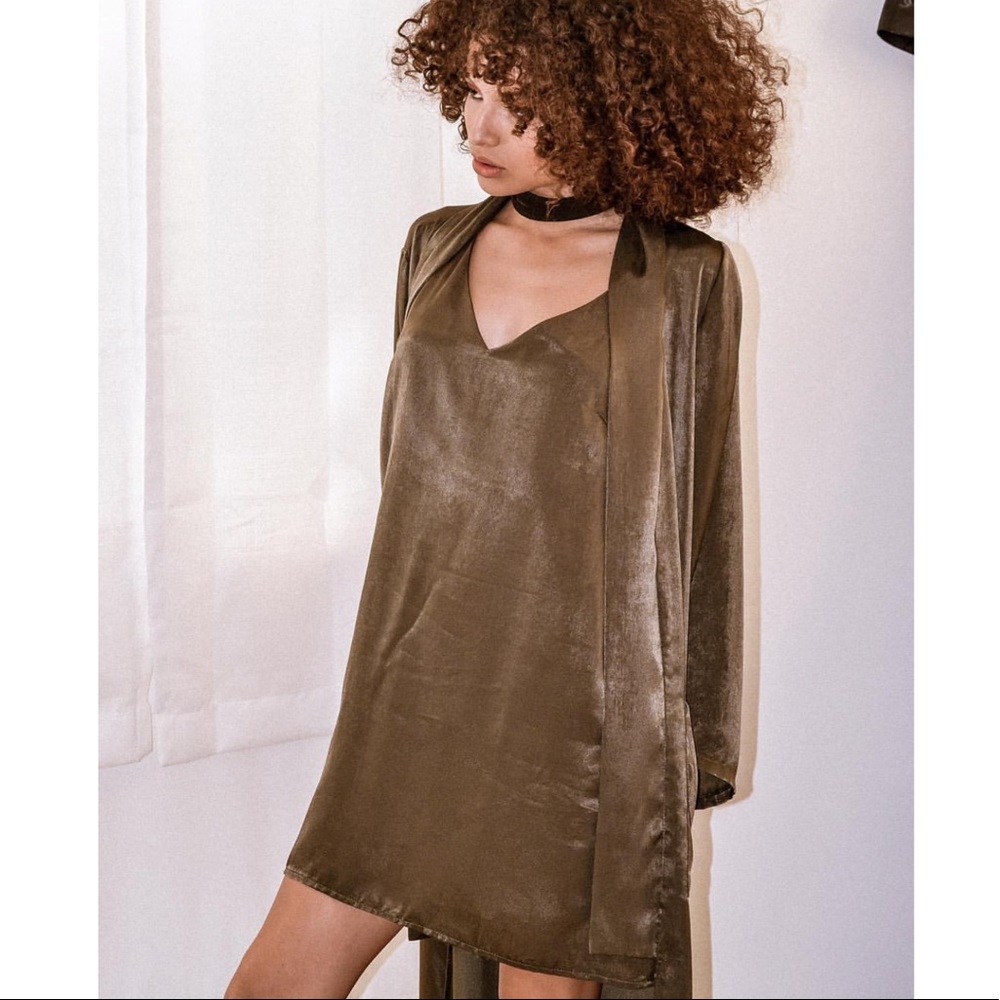 Olive Green Satin Slip Dress